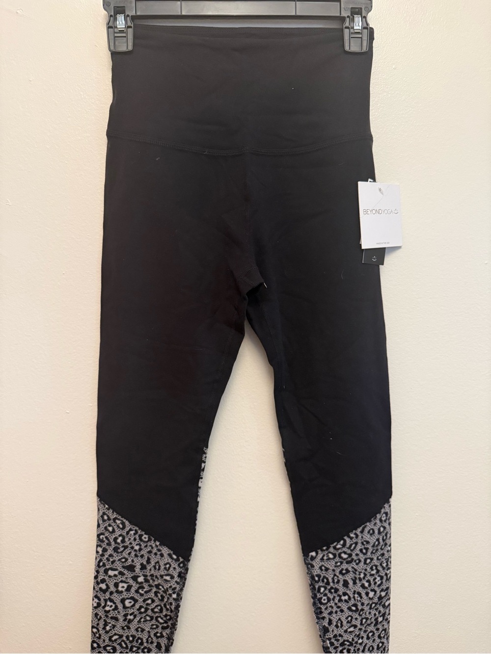 Beyond Yoga Black Leggings with Gray Leopard Cuff Detail